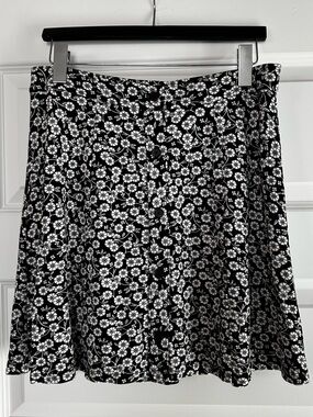 LOFT Black and White Floral Circle Skirt